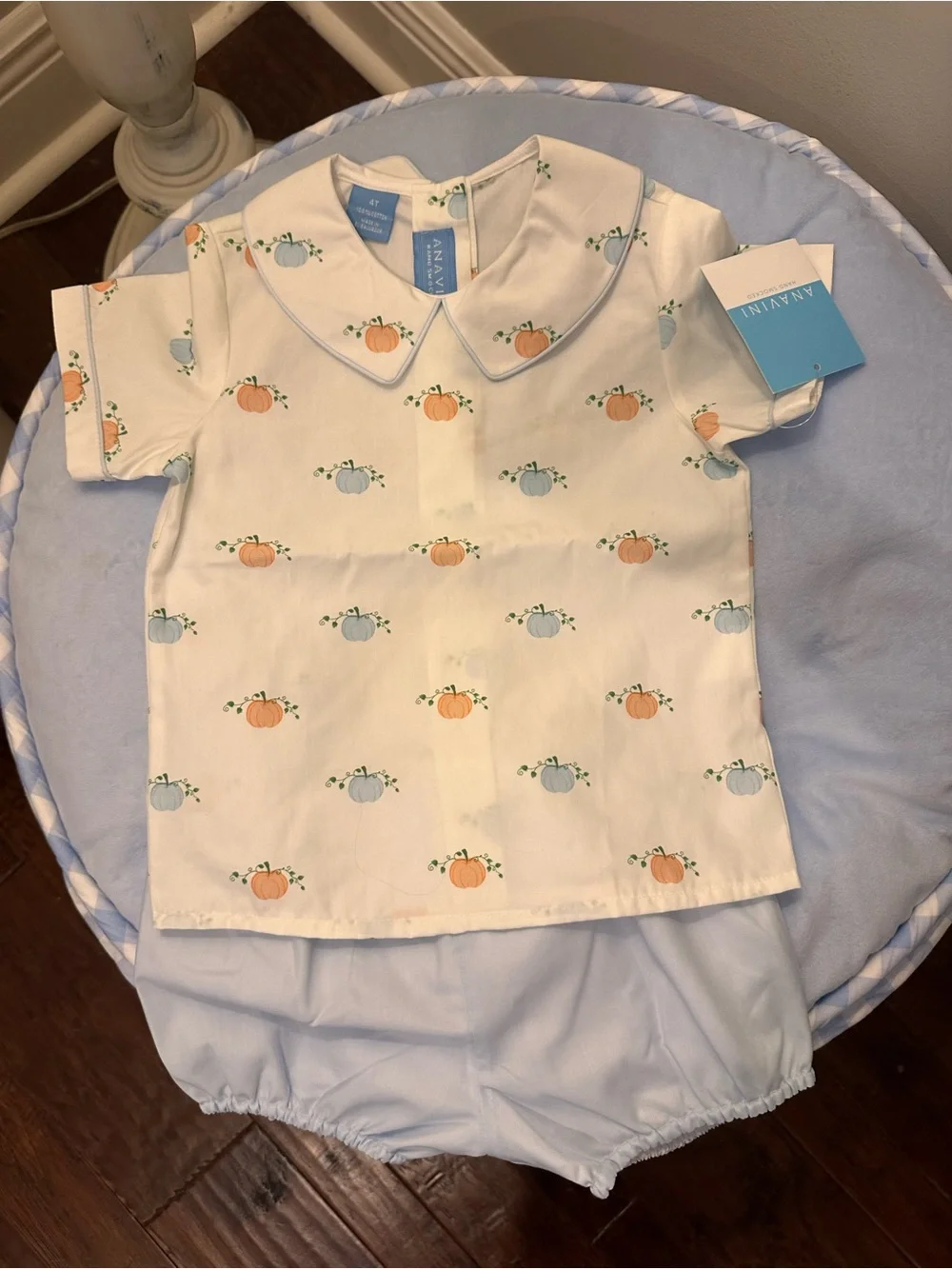 Baby Pumpkin Print Short Set - White & Light Blue